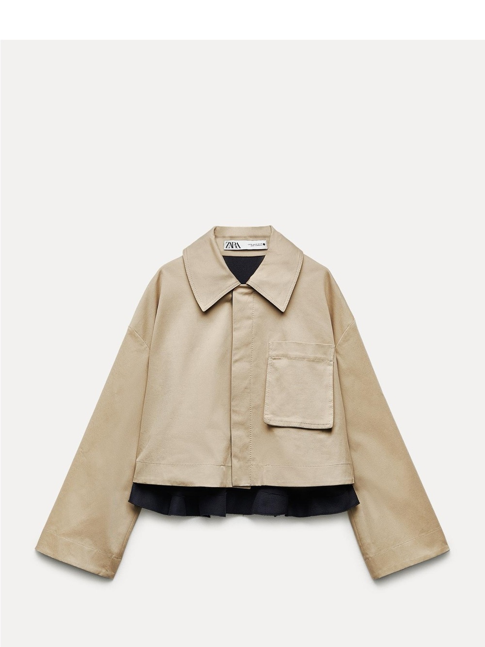 Zara Women's Beige Trench Coat with Black Contrast Trim